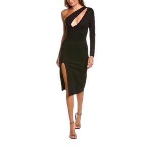 NEW Bonheur D’amour Nathalie Cut Out One Shoulder Midi Black Dress Size Small